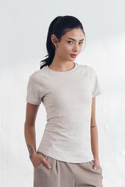 Cielcoco CLWT8100 Askin Fresh Short Sleeve Women Cooling Slim Fit Activewear Workout Top T-Shirt _ Cream Beige _ Made In Korea